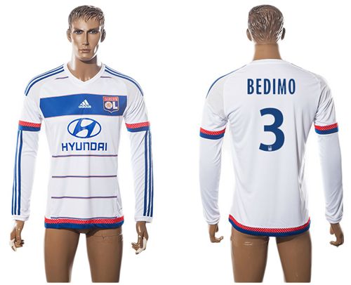 Lyon #3 Bedimo Home Long Sleeves Soccer Club Jersey - Click Image to Close